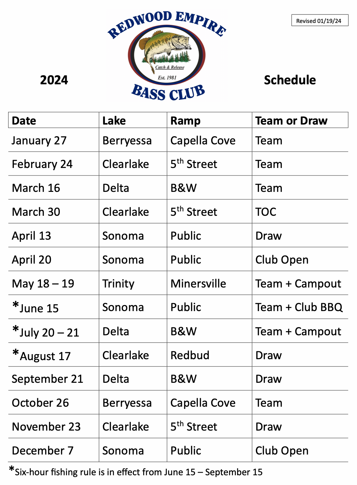 2019 Schedule